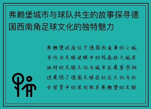 弗赖堡城市与球队共生的故事探寻德国西南角足球文化的独特魅力
