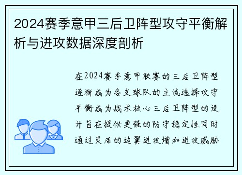 2024赛季意甲三后卫阵型攻守平衡解析与进攻数据深度剖析