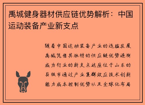 禹城健身器材供应链优势解析：中国运动装备产业新支点